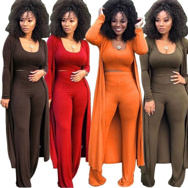 women's two piece pants women casual suits crop tank wide loose leg long sleeve coat skinny bodycon 3pcs sets female three, White